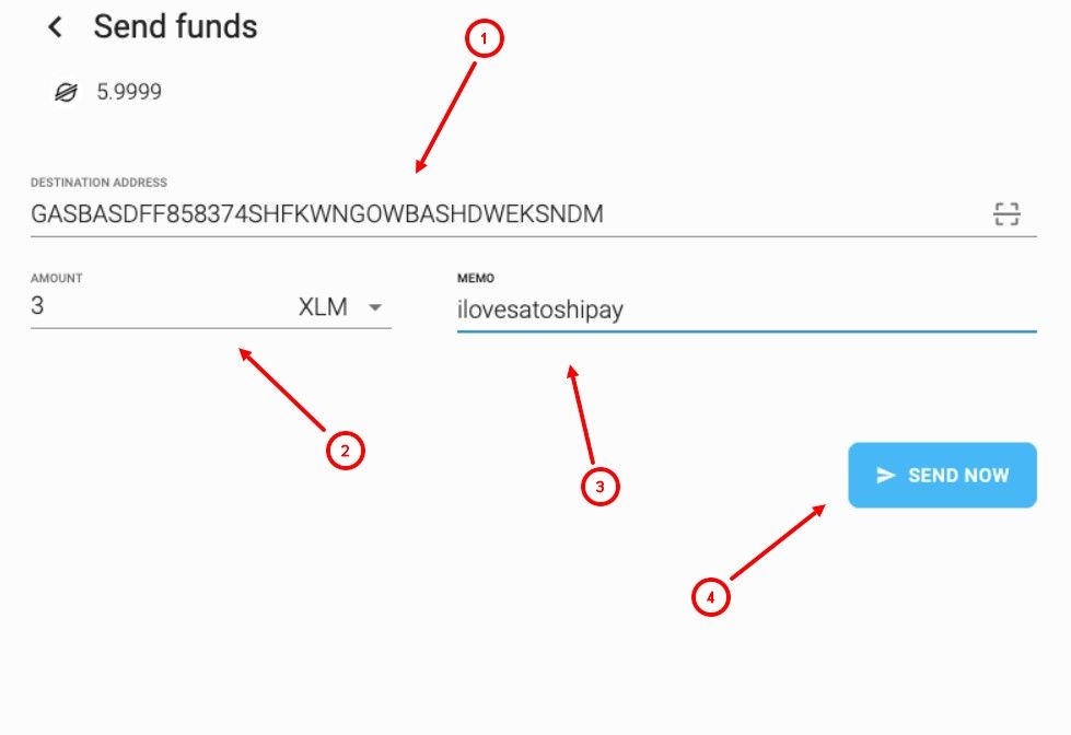 Отправка монет из Stellar Wallet: ввод информации