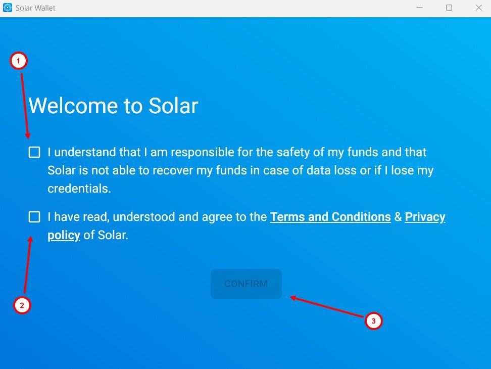 Создание кошелька Solar Wallet