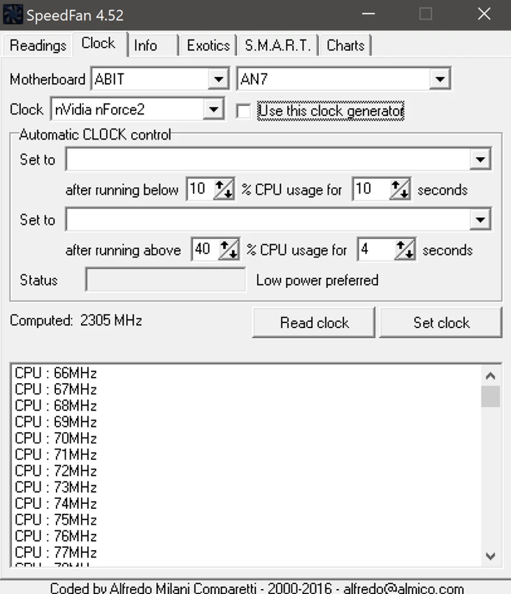 SpeedFan - Clock (Частоты)