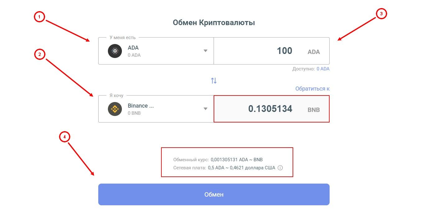 Обмен активов в кошельке Guarda Wallet