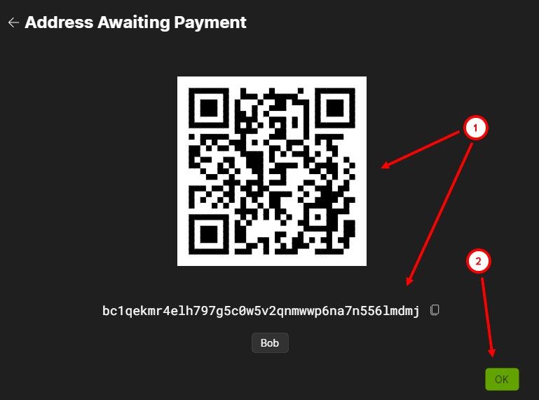 Адрес BTC в Wasabi Wallet