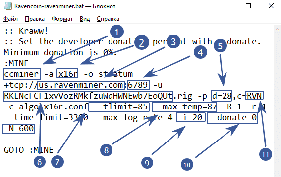 Настройка батника (.bat файл) Ravencoin Miner