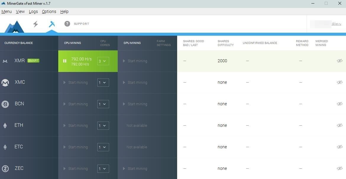 Настройка майнинга MinerGate