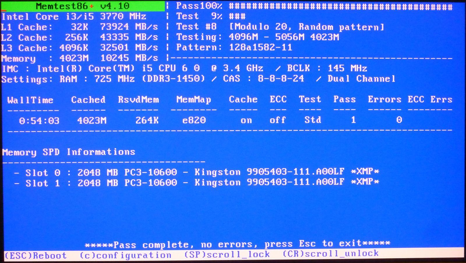 Интерфейс MemTest86