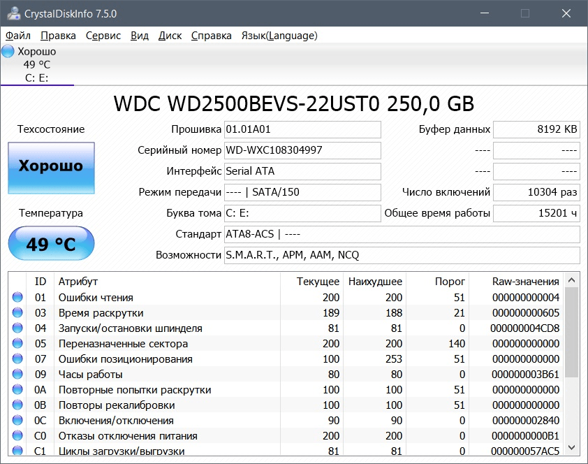 Диагностика Windows 11 с помощью CrystalDiskInfo