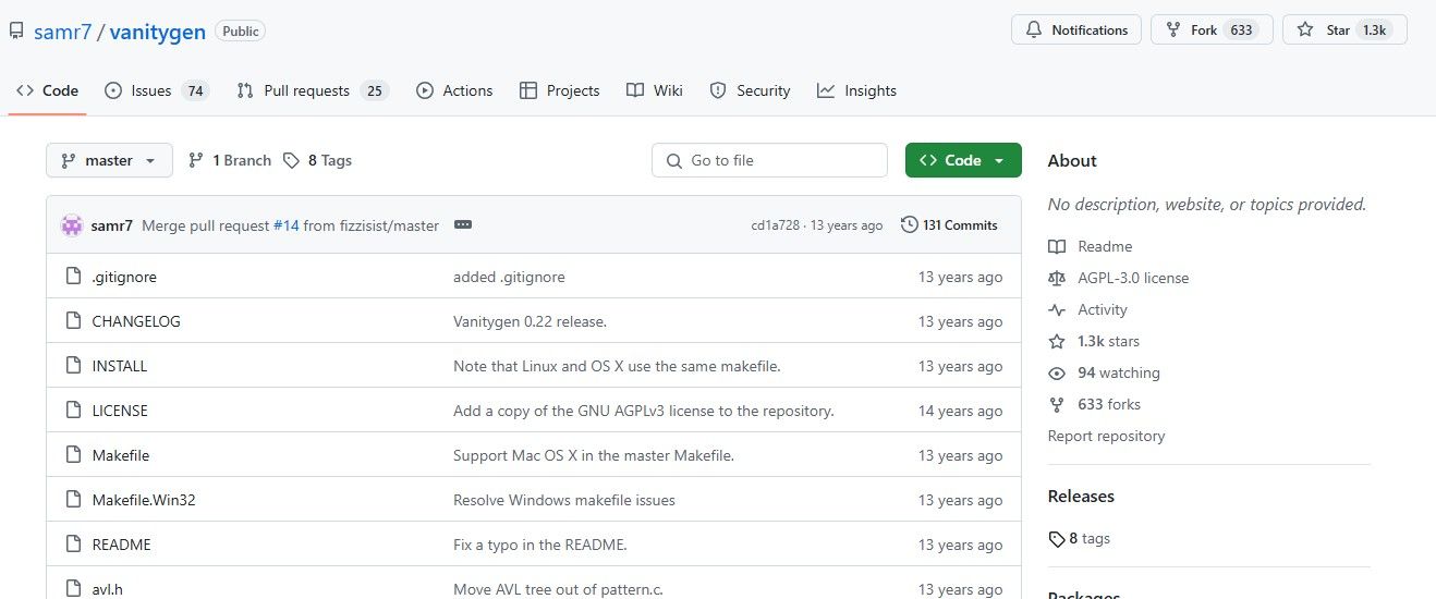Программа Vanitygen на GitHub