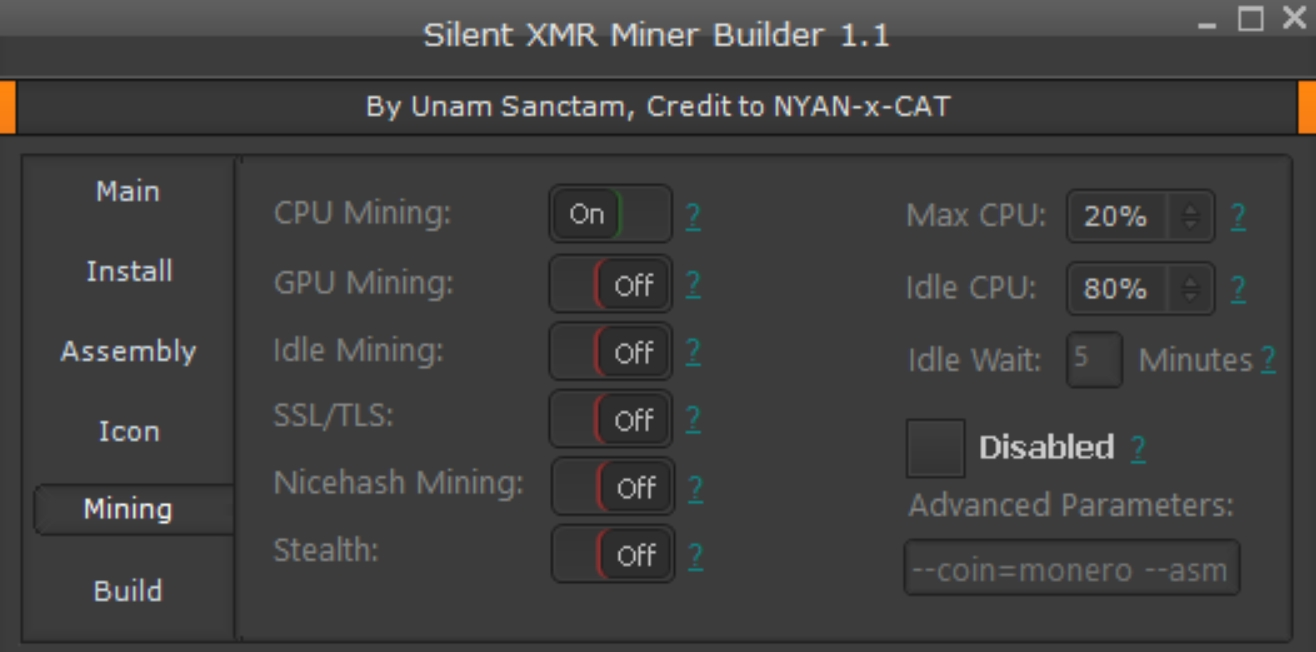 Интерфейс Silent XMR Miner