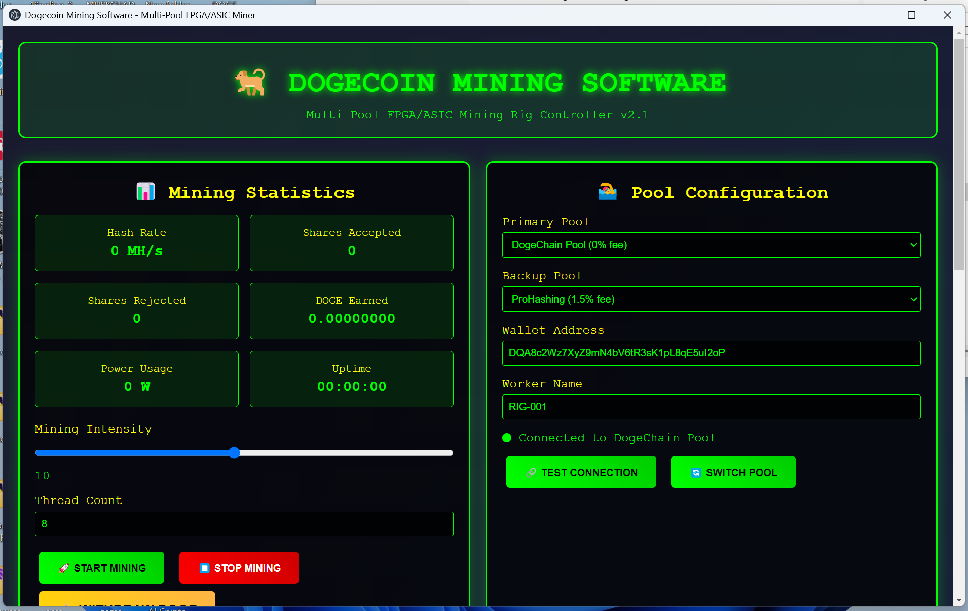 Интерфейс Dogecoin Mining