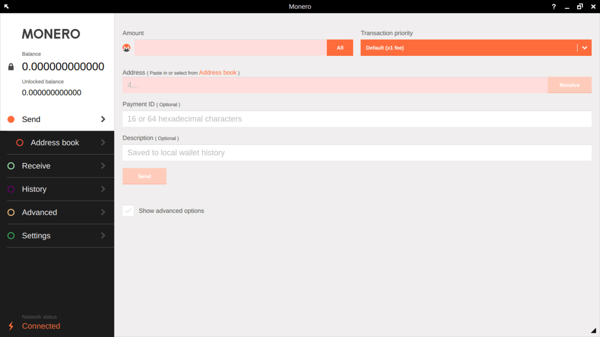Интерфейс Monero Wallet