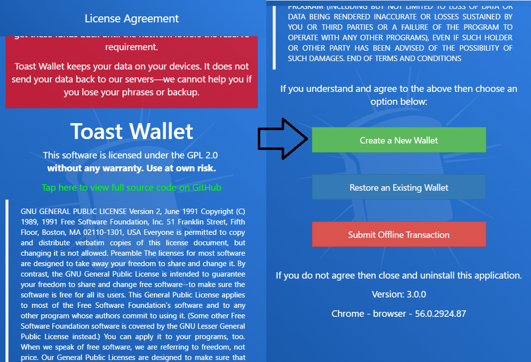 Создание кошелька Toast Wallet