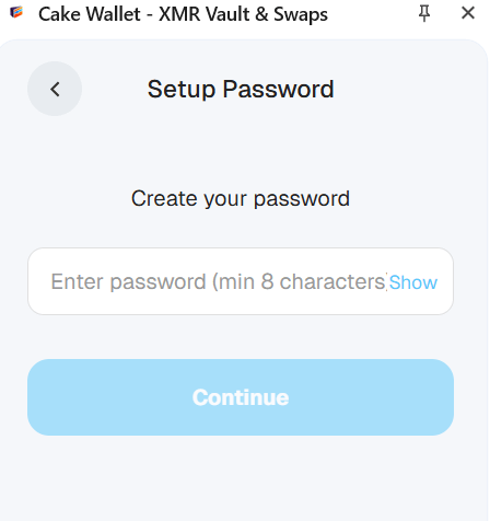 Ввод пароля в Cake Wallet
