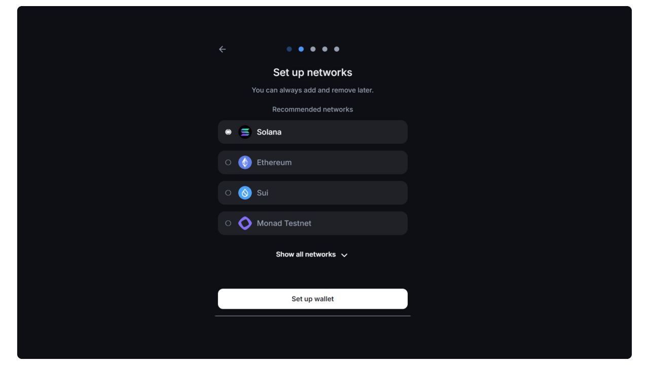 Выбор основной и дополнительной сети на кошельке Backpack