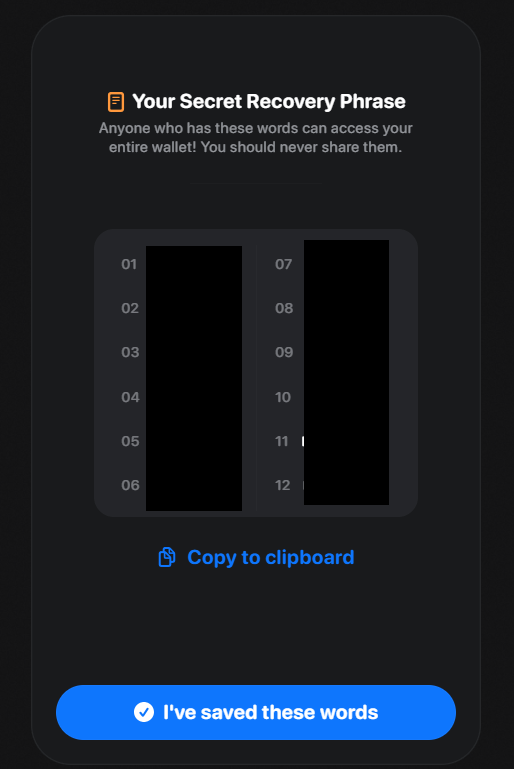 Seed-фразы в в Rainbow Wallet